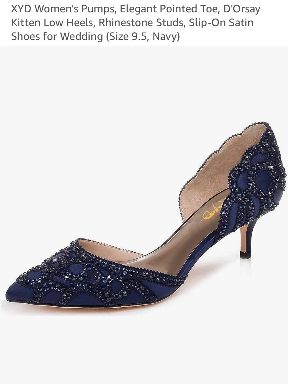 XYD Navy Beaded D'Orsay Kitten Heel Pumps